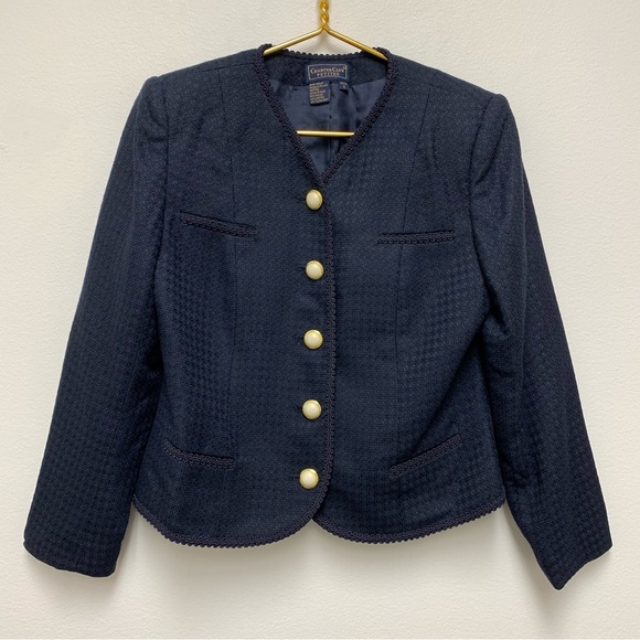 Vintage Charter‎ Club Tweed Blazer Size 4P Pearl Buttons Navy Old Money Classic - Picture 1 of 11